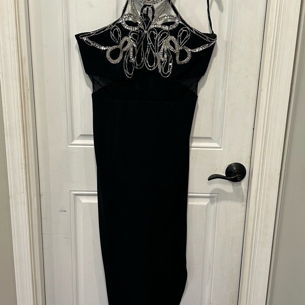 Dave & Johnny Woman’s Black Evening Gown Size 15-16, Halter Neck With Beading